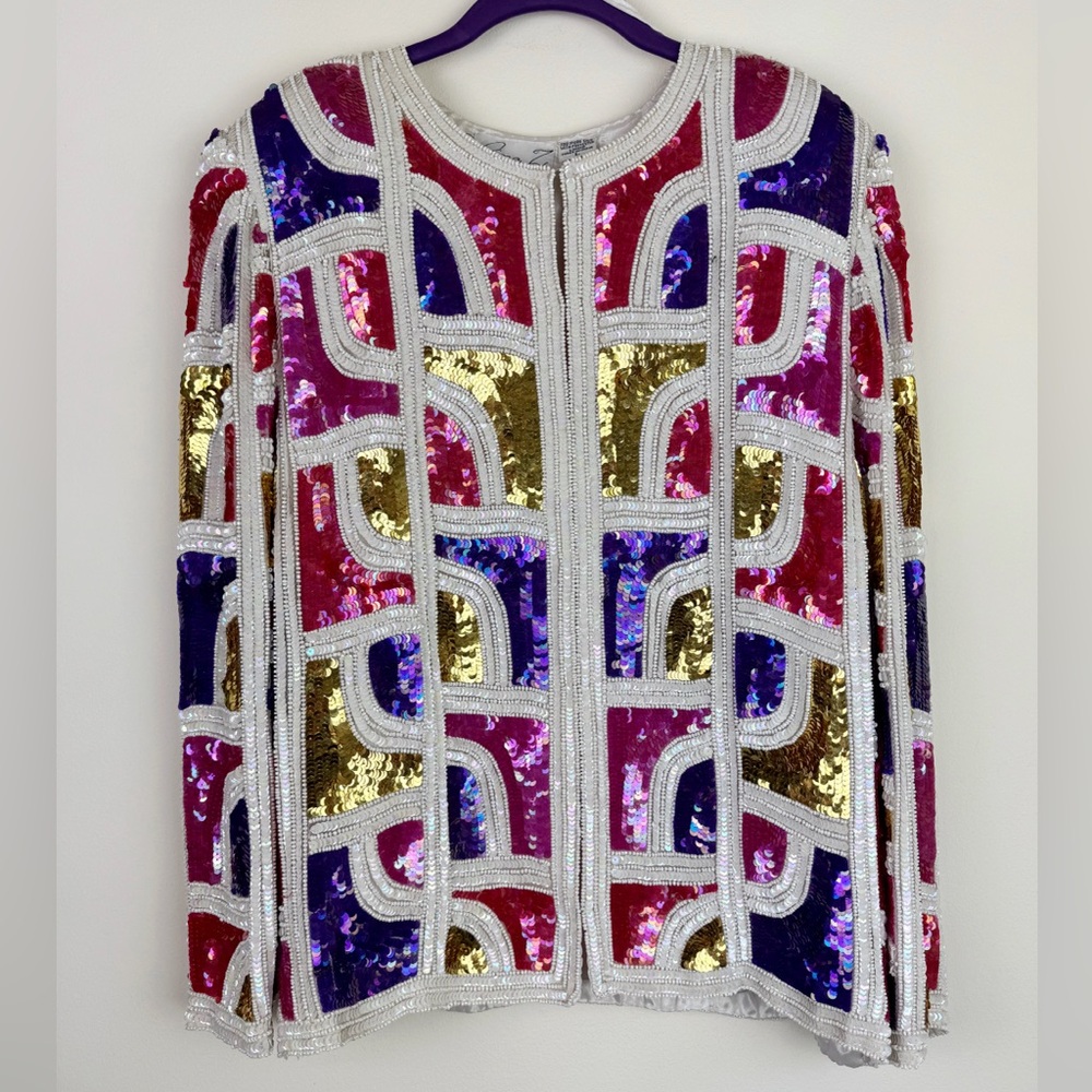 Rina Z. Vintage 80's Colorful Sequin Jacket